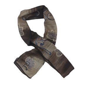 LJ Beige Floral Silk Scarf 62"/ 15” EC